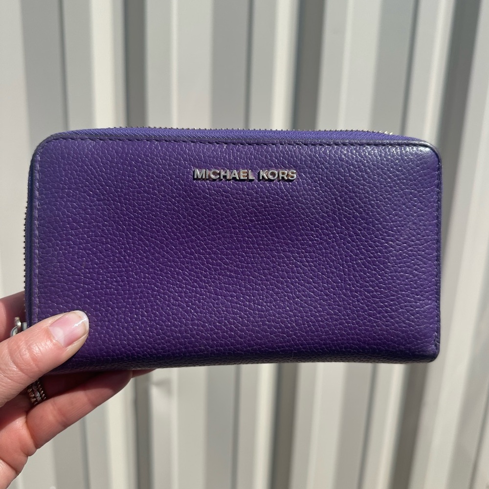 Michael Kors Purple Leather Zip Wallet - Picture 7 of 8
